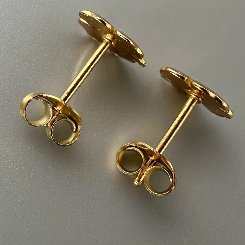 14k Gold Vermeil Shamrock Lucky Clover Stud Earrings